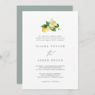 Modern Lemon Garden Traditional Wedding Invitation