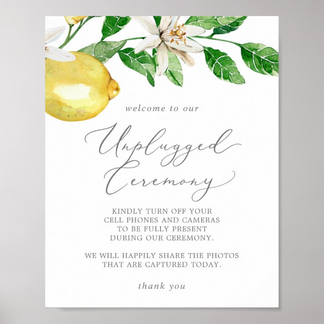 Modern Lemon Garden Unplugged Ceremony Poster (Front)