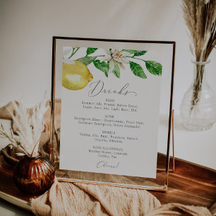 Modern Lemon Garden Wedding Drink Menu Sign