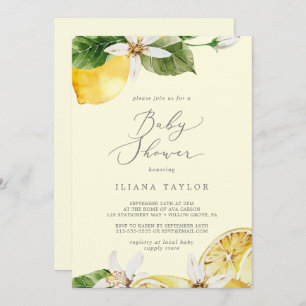 Modern Lemon Garden Yellow Baby Shower Invitation
