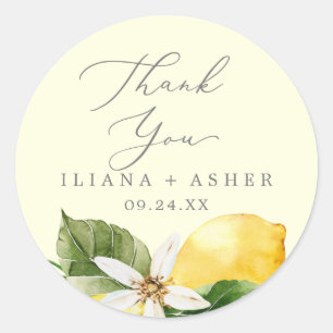 Modern Lemon Garden Yellow Thank You Favour Sticke Classic Round Sticker