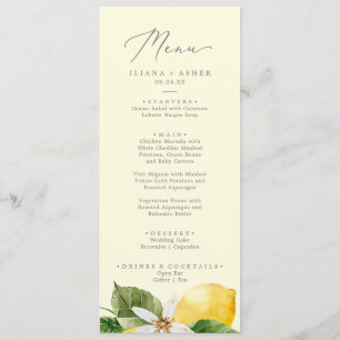 Modern Lemon Garden Yellow Wedding Dinner Menu
