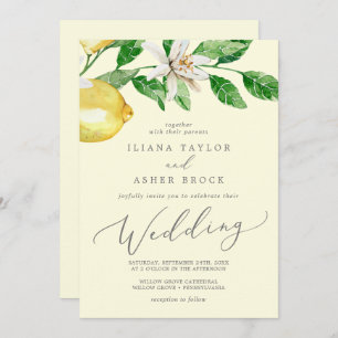 Modern Lemon Garden Yellow Wedding Invitation