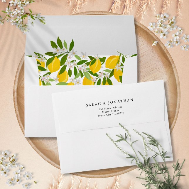 Modern Lemon Greenery Blossom Return Address Envelope (Modern Lemon Greenery Blossom Return Address Envelope)