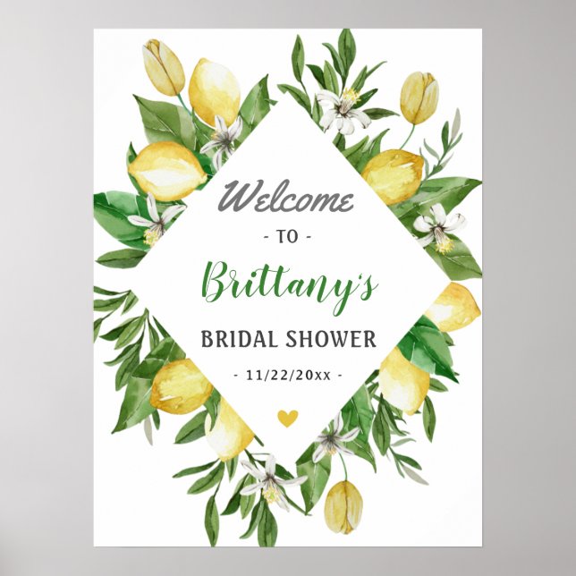 Modern Lemon Italian Bridal Shower Welcome Sign (Front)