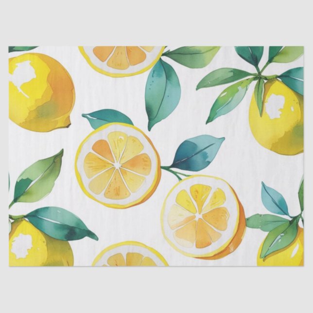 Modern lemon leave floral script bridal shower tissue paper (Front)