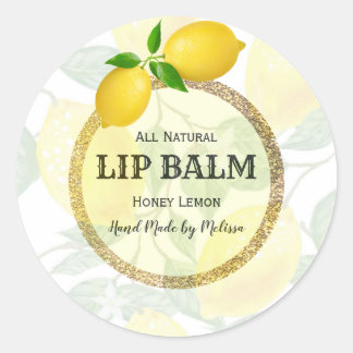 Modern Lemon Lip Balm Product Label Round Sticker