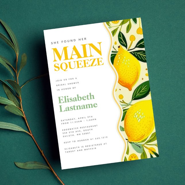 Modern Lemon Main Squeeze Bridal Shower Invitation (Creator Uploaded)