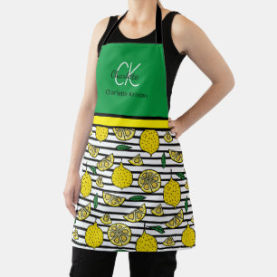 Modern Lemon Pattern Monogram Name Apron