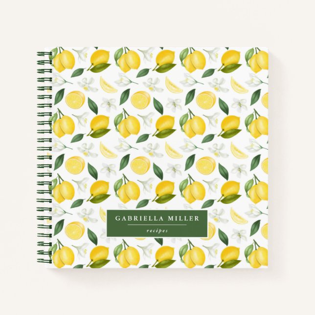 Modern Lemon Pattern Personalised Recipe Notebook (Front)