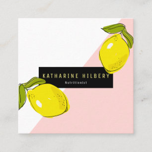 Modern Lemon Pink White Block Square Business Card