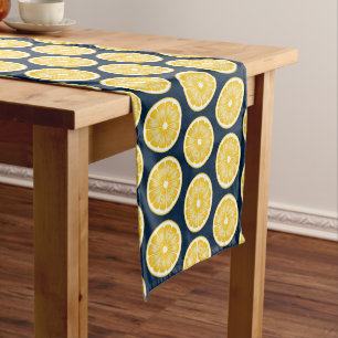 Modern Lemon Slice Navy Blue & Yellow Short Table Runner