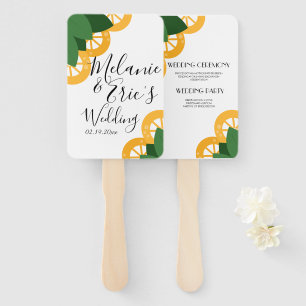 Modern Lemon Slices and Leaves Wedding Program Hand Fan