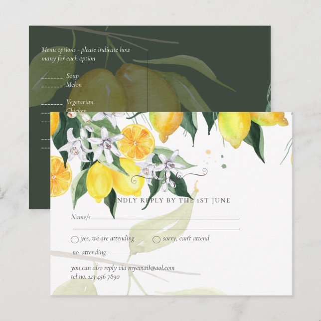 Modern Lemon Tree RSVP Wedding  Postcard (Front/Back)
