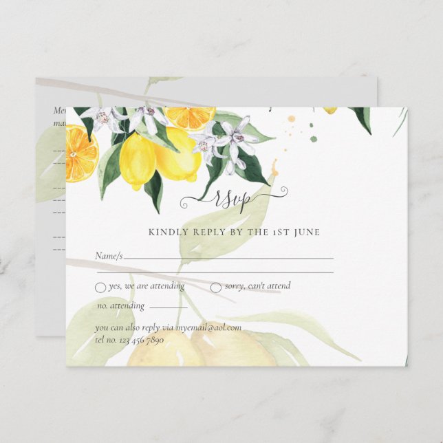 Modern Lemon Tree RSVP Wedding  Postcard (Front/Back)