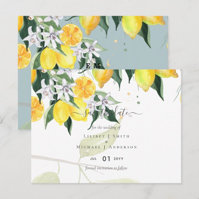 Modern Lemon Tree Wedding Save The Date Postcard (Front/Back)