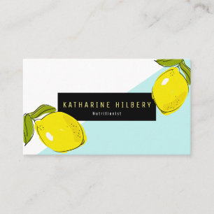 Modern Lemon Turquoise White Block Business Card
