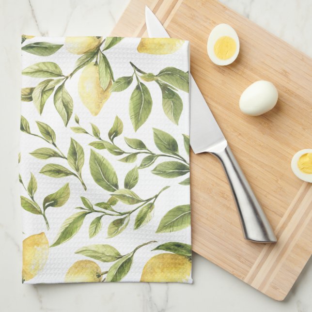 Modern Lemon Vines Tea Towel (Quarter Fold)