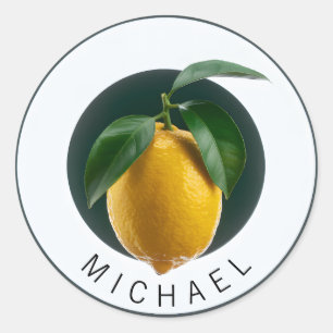 Modern Lemon with Personalised Name Classic Round Sticker