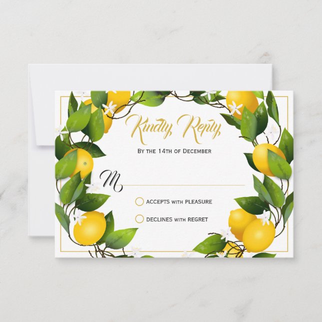Modern Lemon Wreath Garden | Wedding RSVP Card (Front)