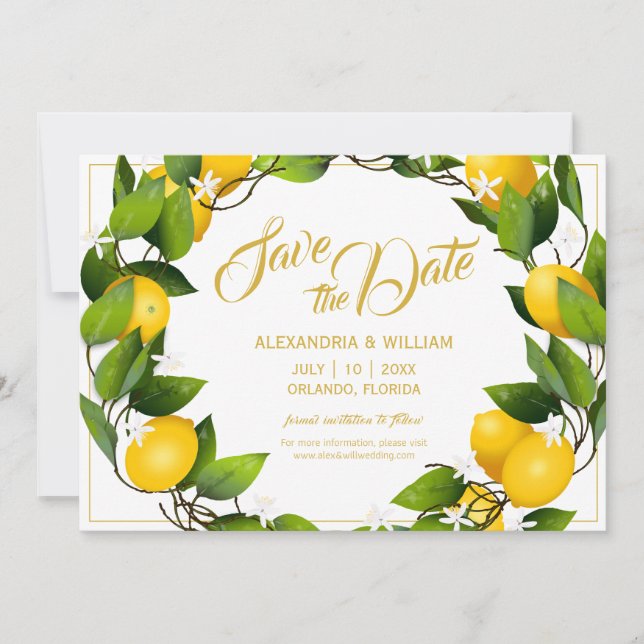 Modern Lemon Wreath Garden | Wedding Save The Date (Front)