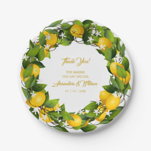 Modern Lemon Wreath Thank You   Wedding Paper Plate