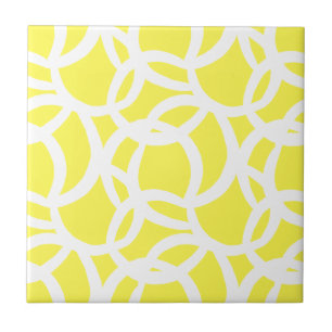 Modern Lemon Yellow and White Abstract Pattern Ceramic Tile