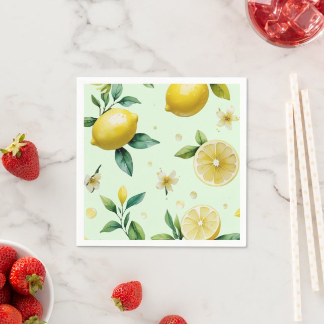 Modern lemon yellow floral script bridal shower napkin (Insitu)