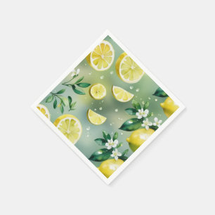 Modern lemon yellow floral script bridal shower napkin