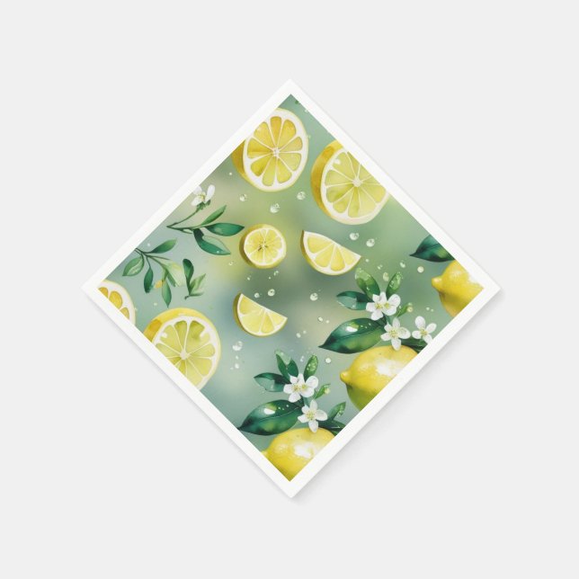 Modern lemon yellow floral script bridal shower napkin (Corner)