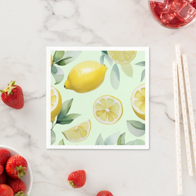Modern lemon yellow floral script bridal shower napkin (Insitu)