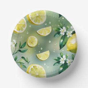 Modern lemon yellow floral script bridal shower paper plate