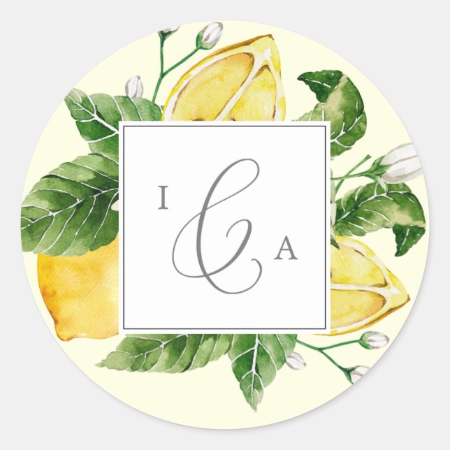 Modern Lemon Yellow Monogram Wedding Envelope Seal (Front)