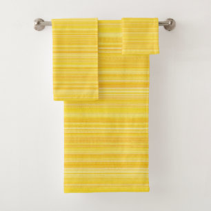 Modern Lemon Yellow Orange Stripe Pattern Design Bath Towel Set