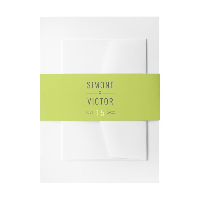Modern lemongrass green wedding invitation belly band (Front Example)