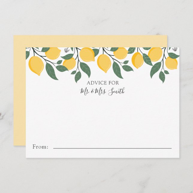 Modern Lemons and Leaves Advice for Mr. and Mrs. Thank You Card (Front/Back)