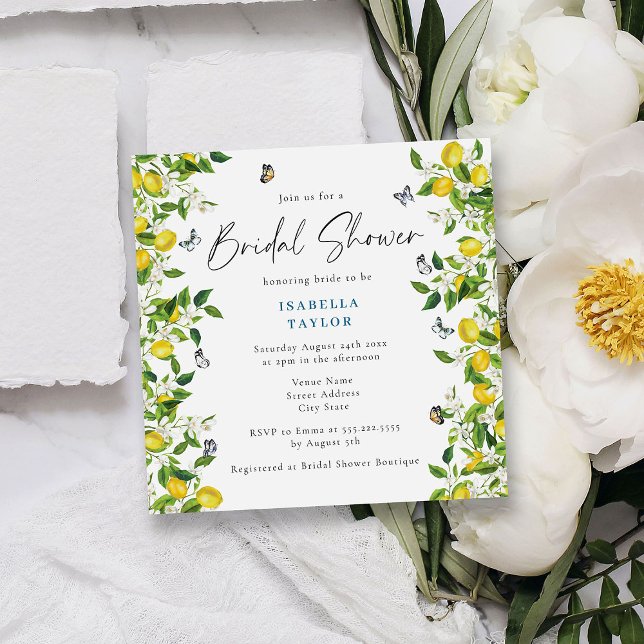 Modern Lemons & Butterflies Bridal Shower Invitation (Creator Uploaded)