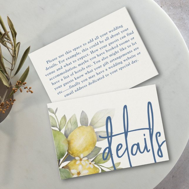 Modern Lemons Yellow & Blue Wedding Details Enclosure Card (Creator Uploaded)
