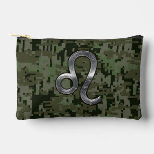 Modern Leo Zodiac Sign on Green Digital Camo Accessory Pouch