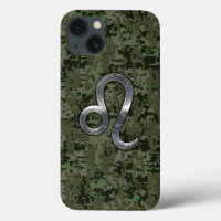 Modern Leo Zodiac Sign on Green Digital Camo