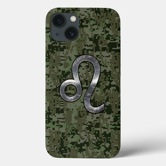 Modern Leo Zodiac Sign on Green Digital Camo Case-Mate iPhone Case (Back)