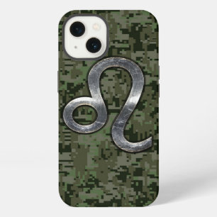 Modern Leo Zodiac Sign on Green Digital Camo iPhone Case