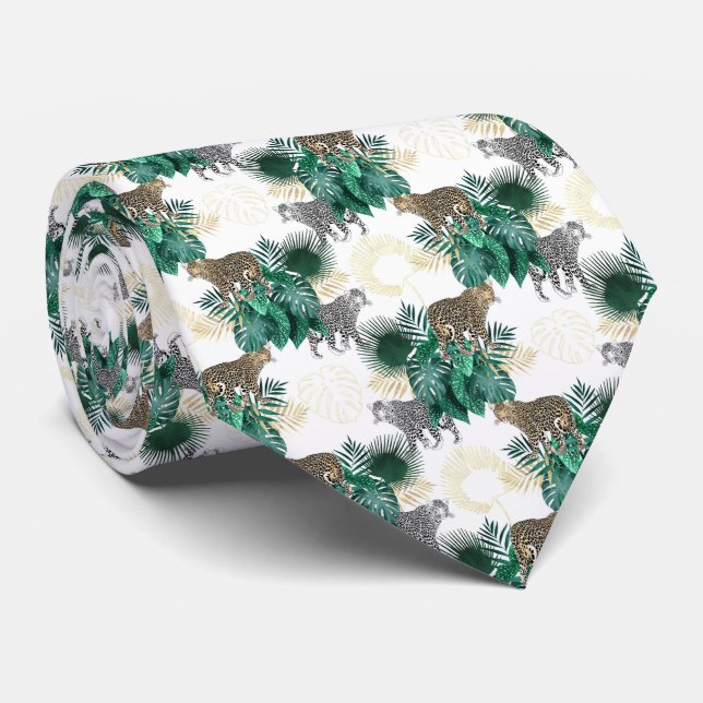 Modern leopard and tropical leaves design tie (Rolled)