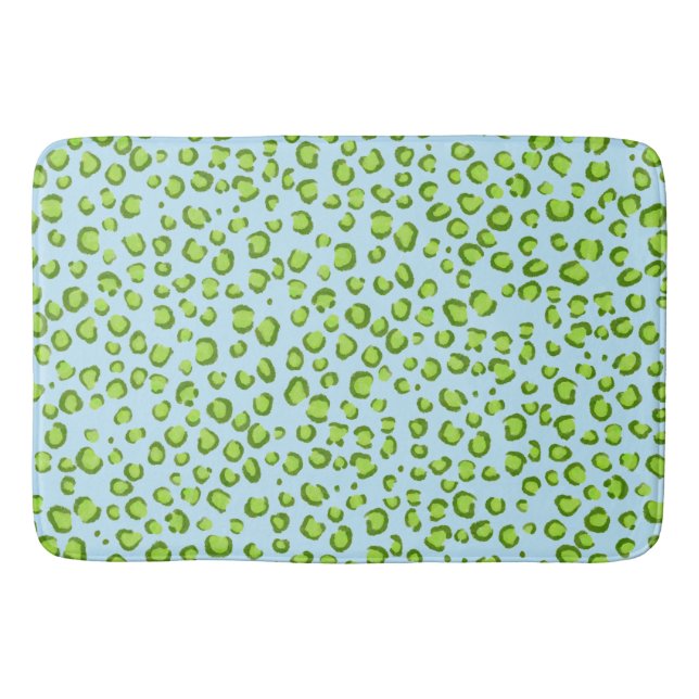 Modern Leopard Animal Print Pattern Green Blue Bath Mat (Front)