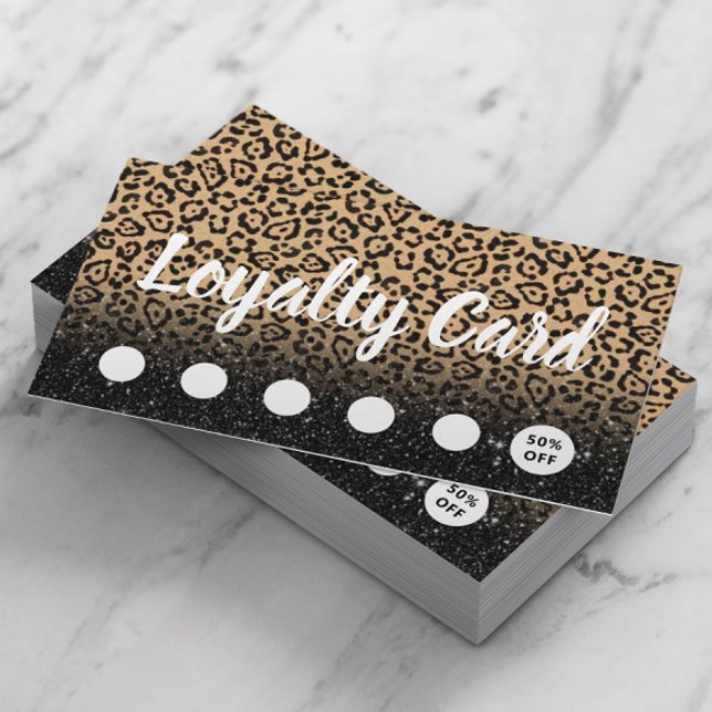 Modern Leopard & Black Glitter Salon & Spa Loyalty (Creator Uploaded)