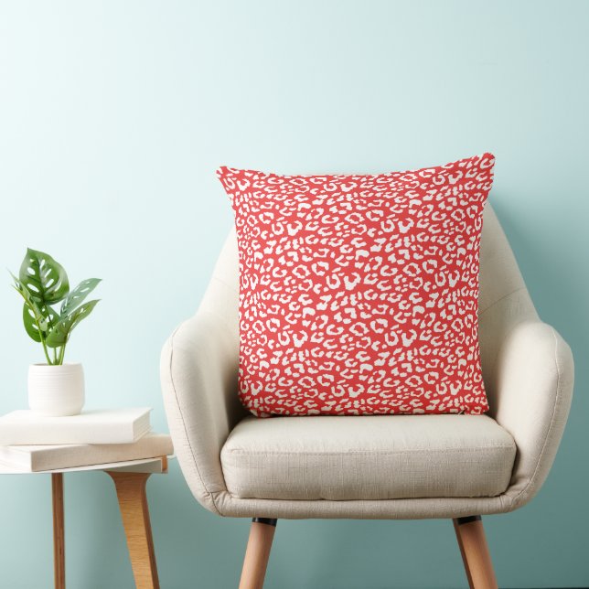 Modern Leopard Coral Red Animal Print Pattern Cushion (Chair)