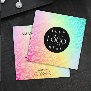 Modern Leopard Glitter Professional Logo Square  Business Card
