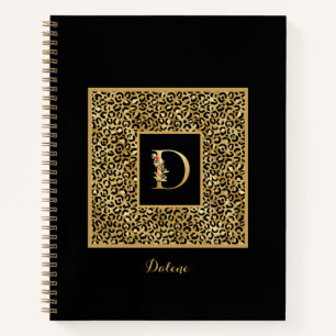 Modern Leopard Gold Personal Monogram Letter D Notebook
