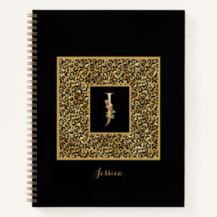 Modern Leopard Gold Personal Monogram Letter J Notebook