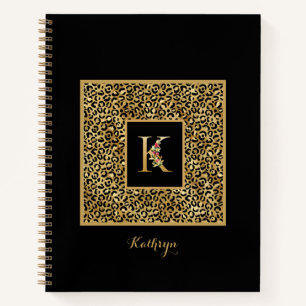 Modern Leopard Gold Personal Monogram Letter K Notebook